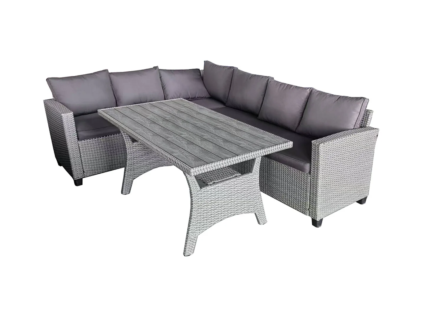 Set da giardino ad angolo per 6 persone in rattan grigio con tavolo - Comodo ed elegante