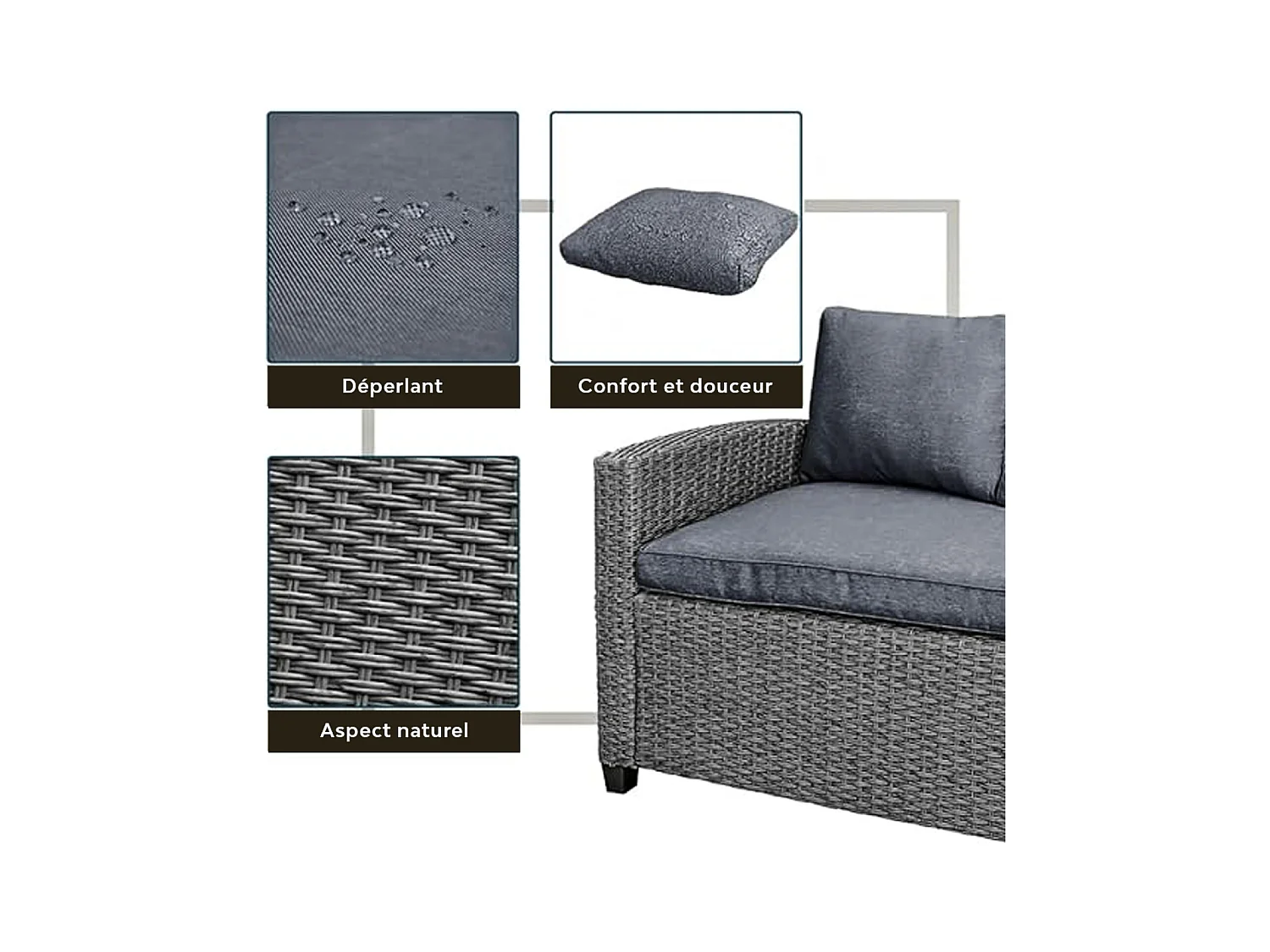 Set da giardino ad angolo per 6 persone in rattan grigio con tavolo - Comodo ed elegante