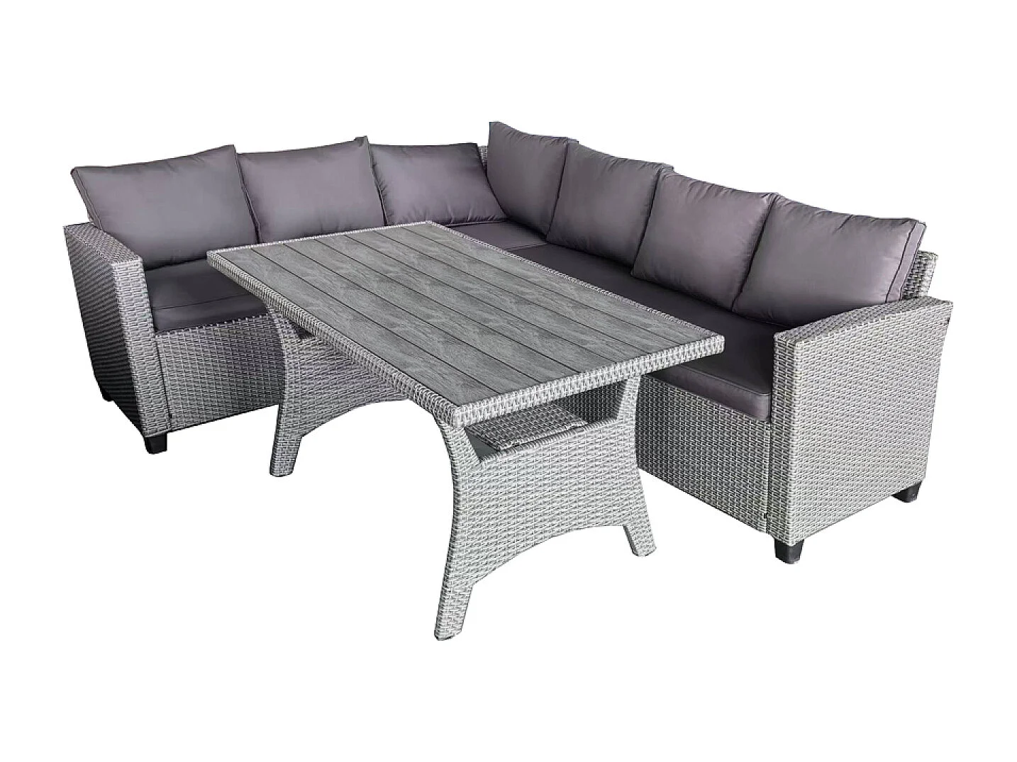 Salon de jardin d'angle 6 places en résine tressée grise avec table TAHAA