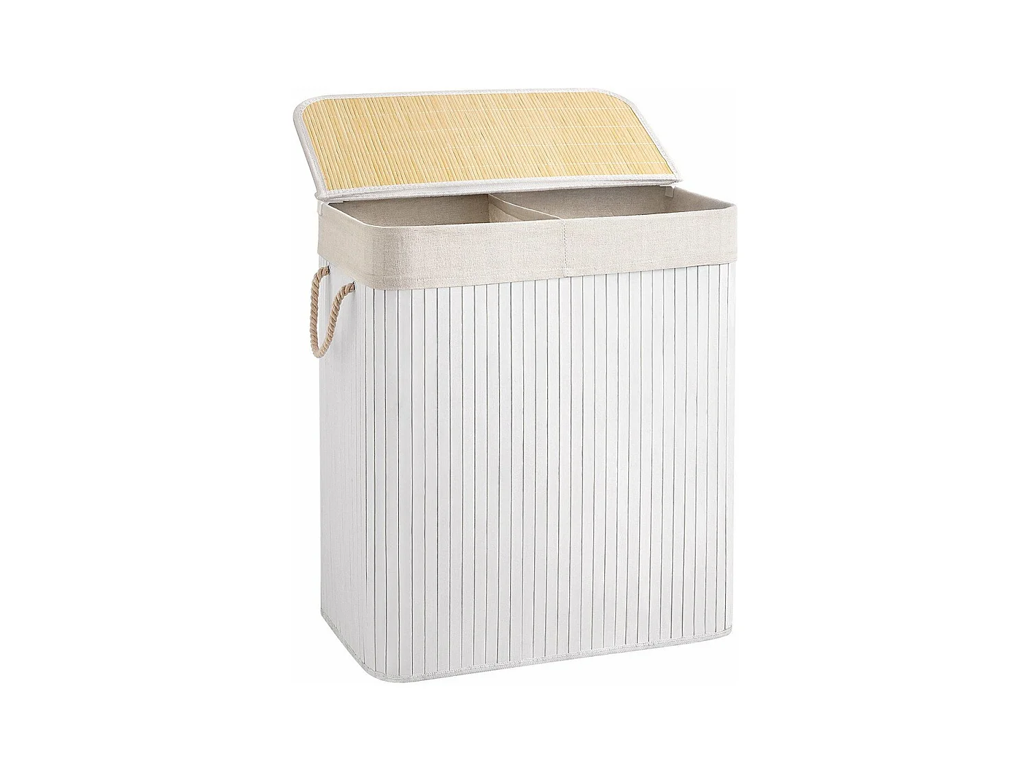 Panier à linge 2 compartiments gris clair avec couvercle - H61,5 cm