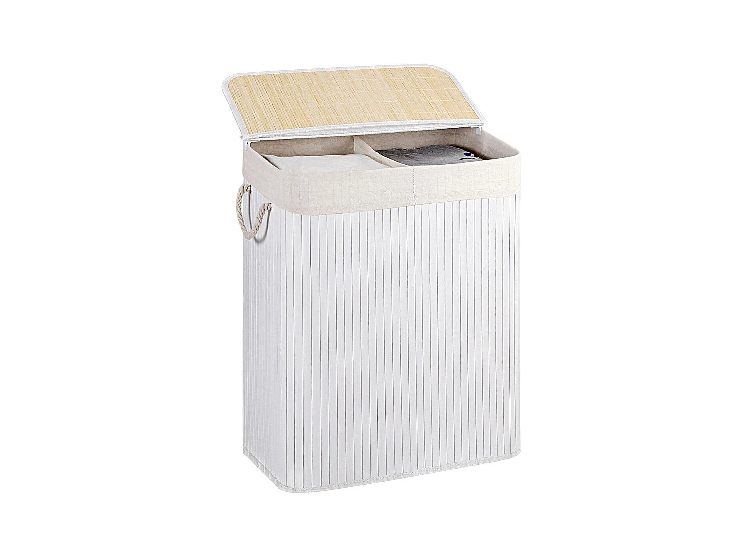 Panier à linge 2 compartiments gris clair avec couvercle - H61,5 cm