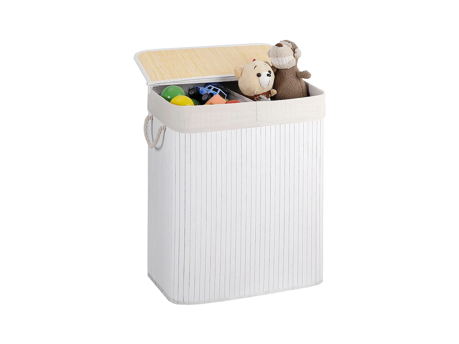 Panier à linge 2 compartiments gris clair avec couvercle - H61,5 cm