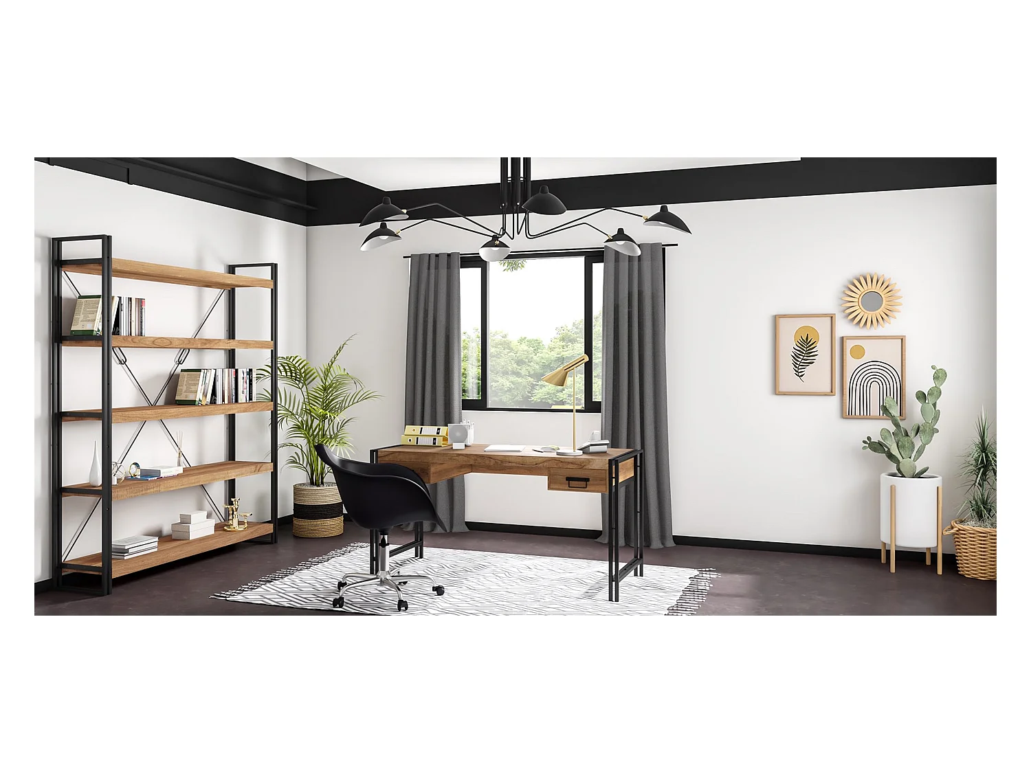 Lampe de plafond - Lampe de bureau à bras flexibles - 6 bras - George Noir