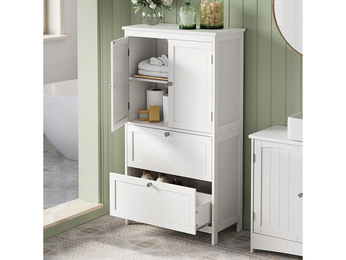Petit meuble de rangement 2 portes et 2 tiroirs blanc - H110 cm