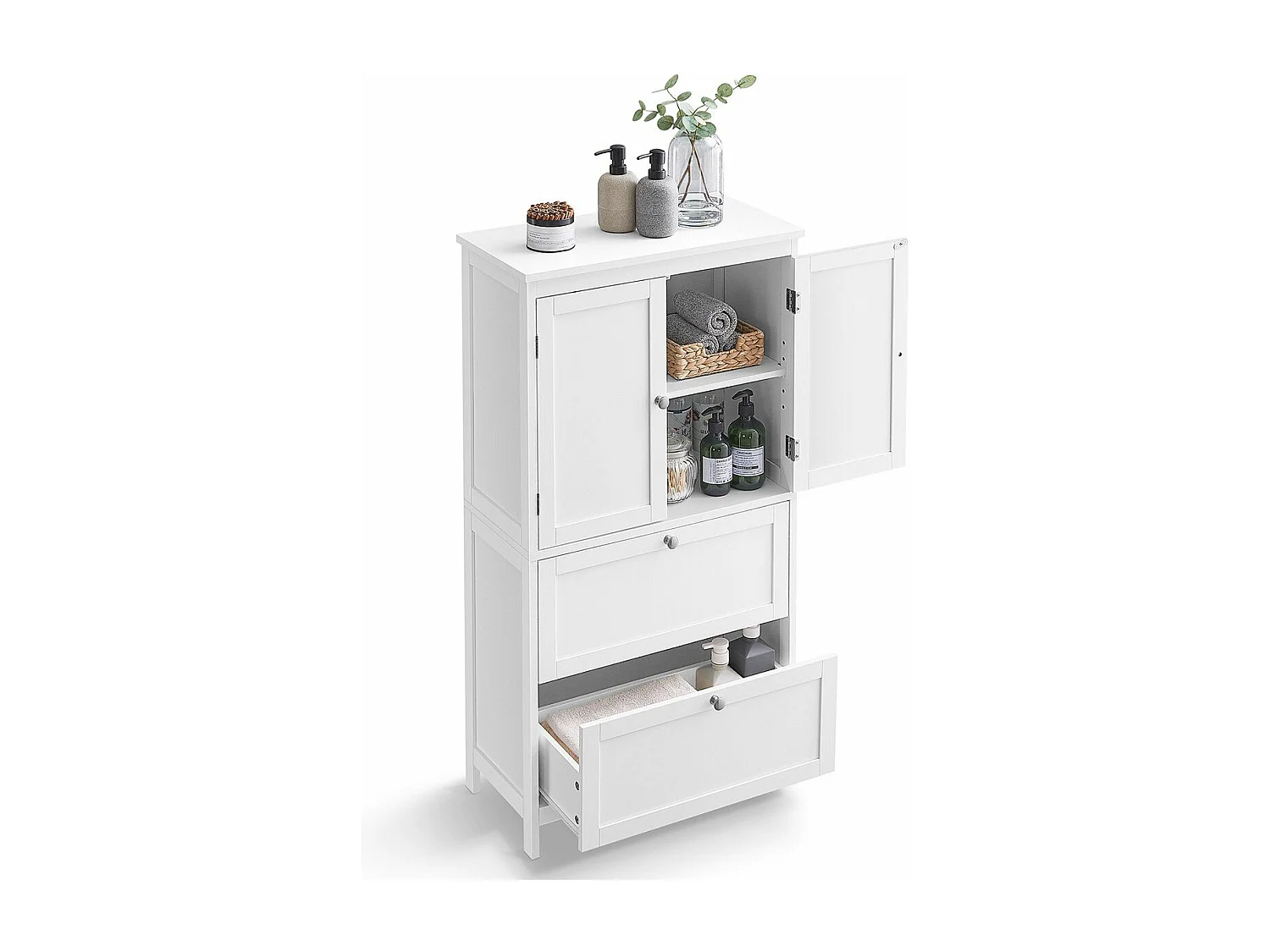 Petit meuble de rangement 2 portes et 2 tiroirs blanc - H110 cm