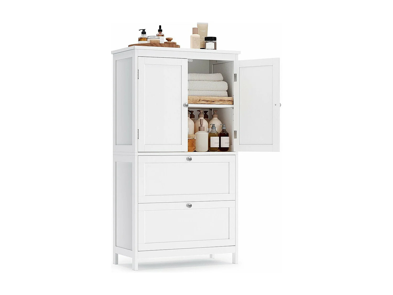 Petit meuble de rangement 2 portes et 2 tiroirs blanc - H110 cm