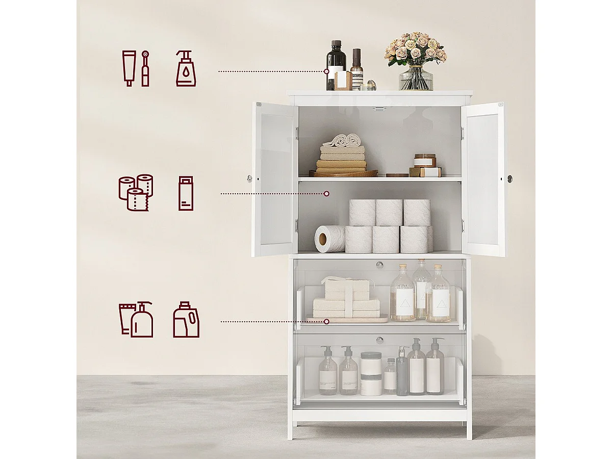 Petit meuble de rangement 2 portes et 2 tiroirs blanc - H110 cm