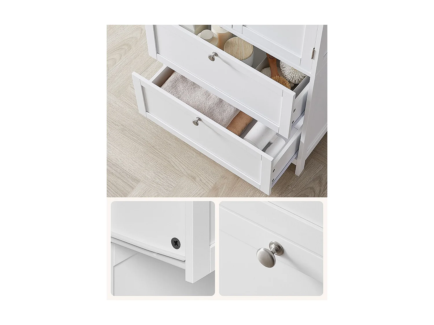 Petit meuble de rangement 2 portes et 2 tiroirs blanc - H110 cm