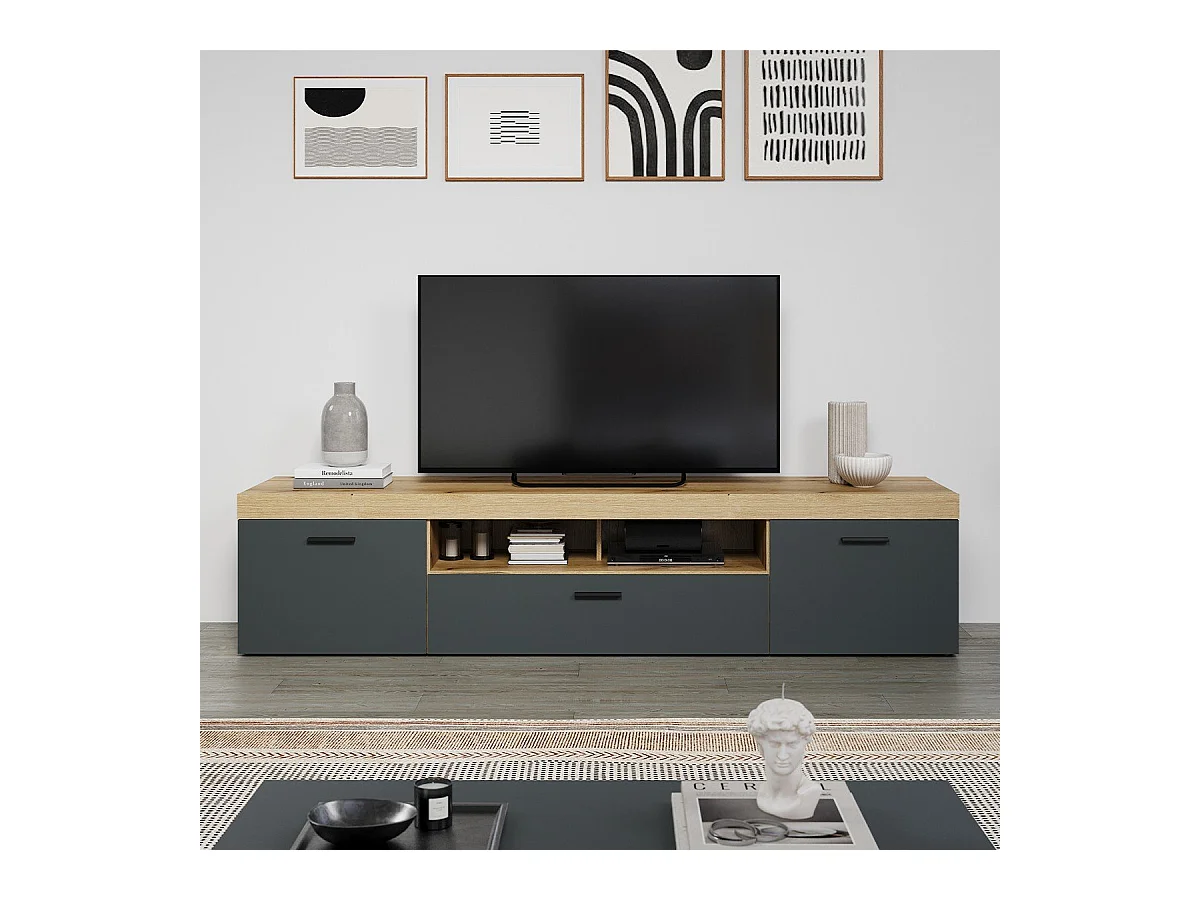 Grand meuble TV 2 portes, 1 abattant et 1 niche L230 cm - TYLER