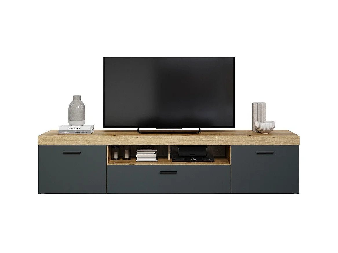 Grand meuble TV 2 portes, 1 abattant et 1 niche L230 cm - TYLER