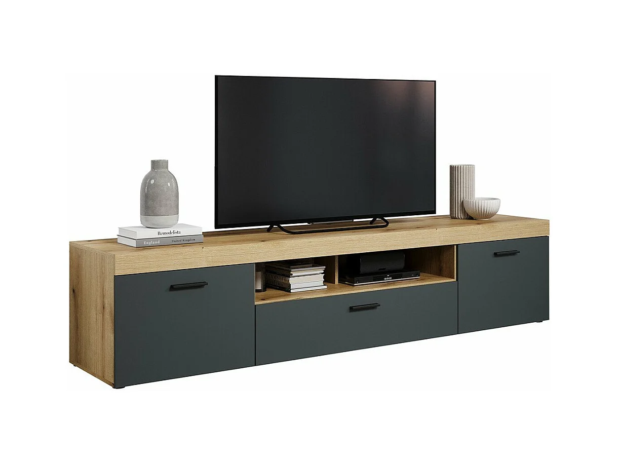 Grand meuble TV 2 portes, 1 abattant et 1 niche L230 cm - TYLER