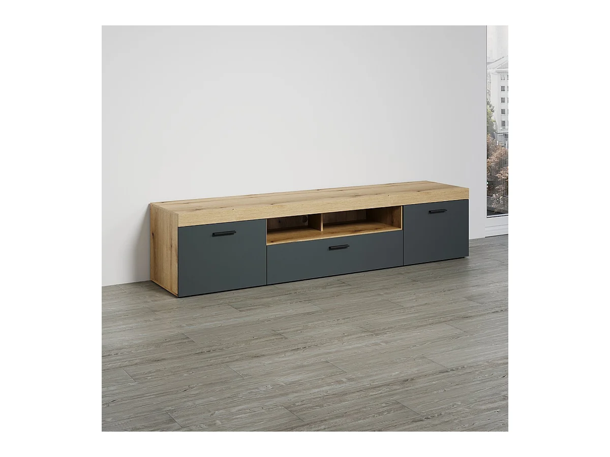 Grand meuble TV 2 portes, 1 abattant et 1 niche L230 cm - TYLER