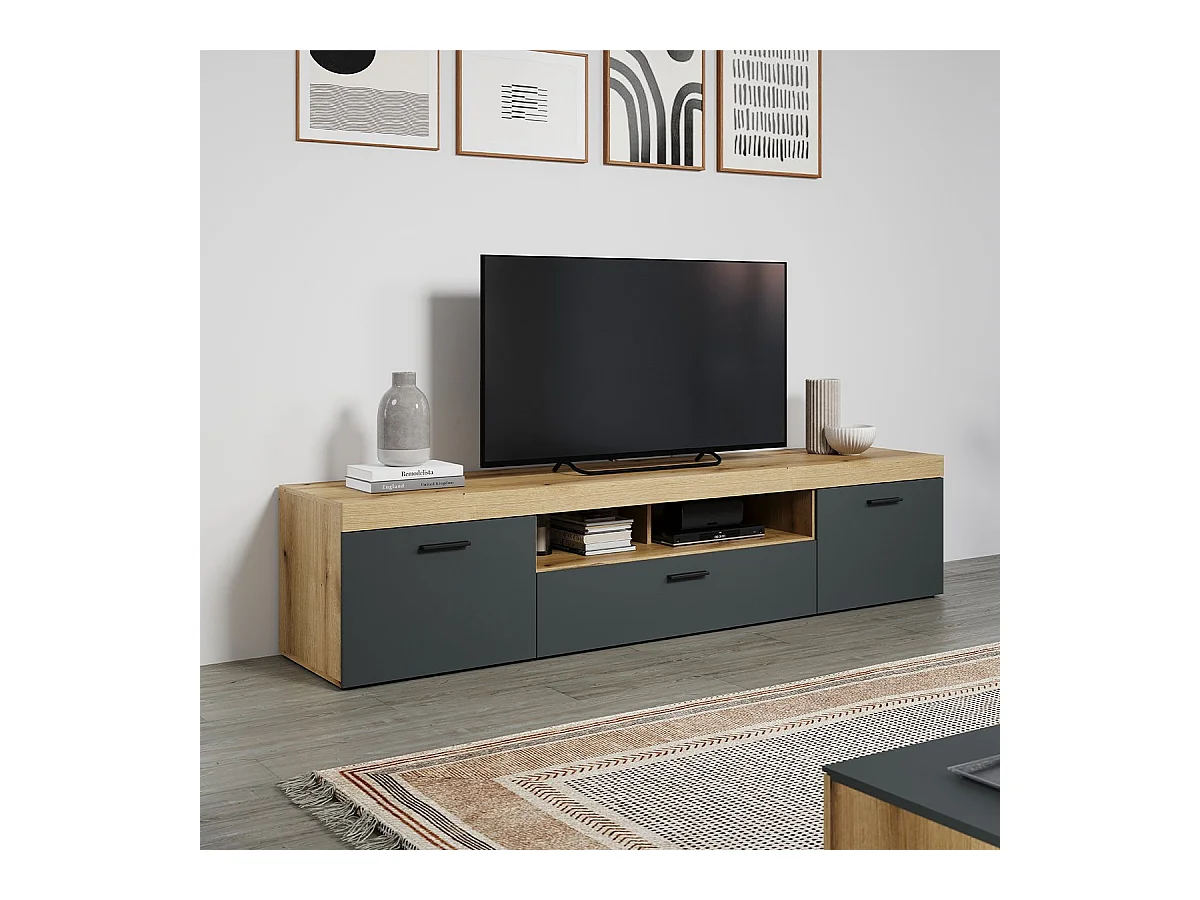 Grand meuble TV 2 portes, 1 abattant et 1 niche L230 cm - TYLER