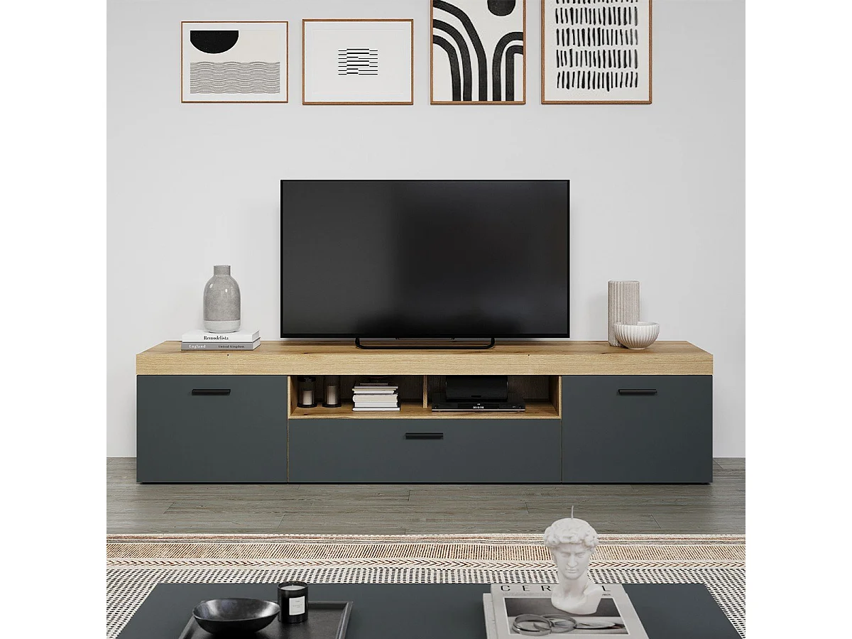 Grand meuble TV 2 portes, 1 abattant et 1 niche L230 cm - TYLER