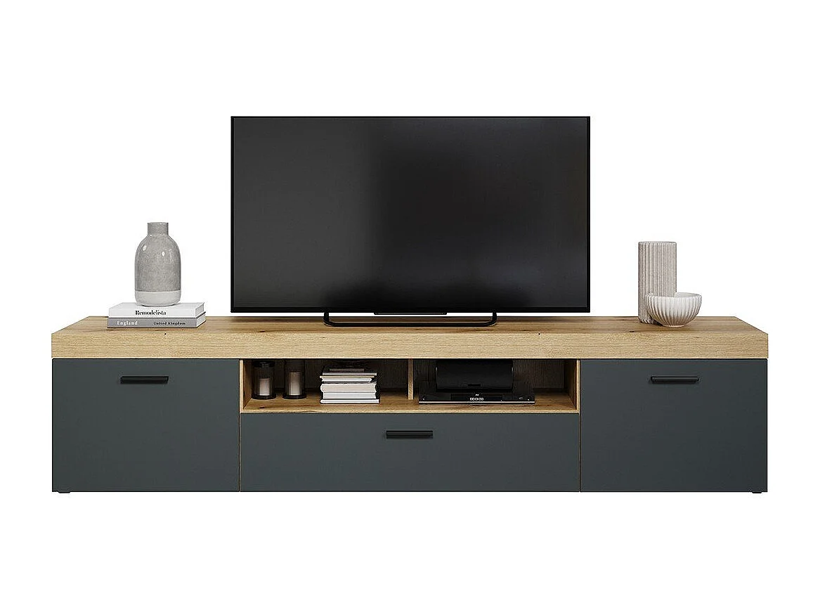 Grand meuble TV 2 portes, 1 abattant et 1 niche L230 cm - TYLER