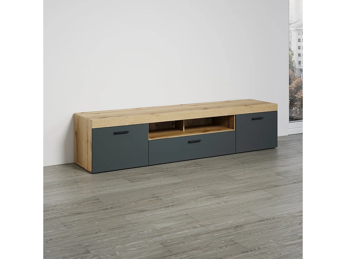 Grand meuble TV 2 portes, 1 abattant et 1 niche L230 cm - TYLER