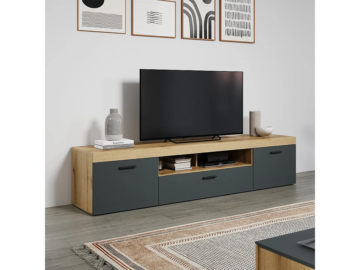 Grand meuble TV 2 portes, 1 abattant et 1 niche L230 cm - TYLER