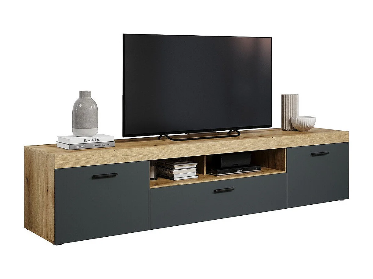 Grand meuble TV 2 portes, 1 abattant et 1 niche L230 cm - TYLER