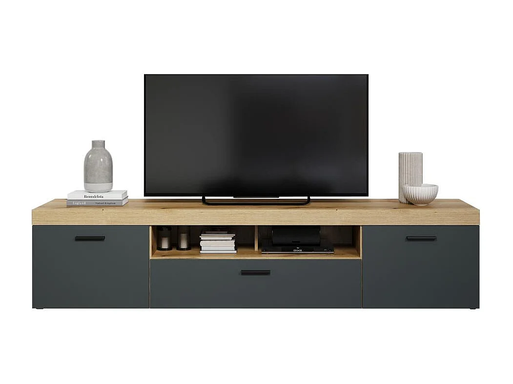 Grand meuble TV 2 portes, 1 abattant et 1 niche L230 cm - TYLER