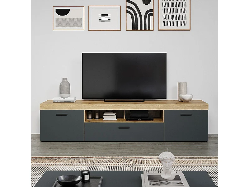 Grand meuble TV 2 portes, 1 abattant et 1 niche L230 cm - TYLER