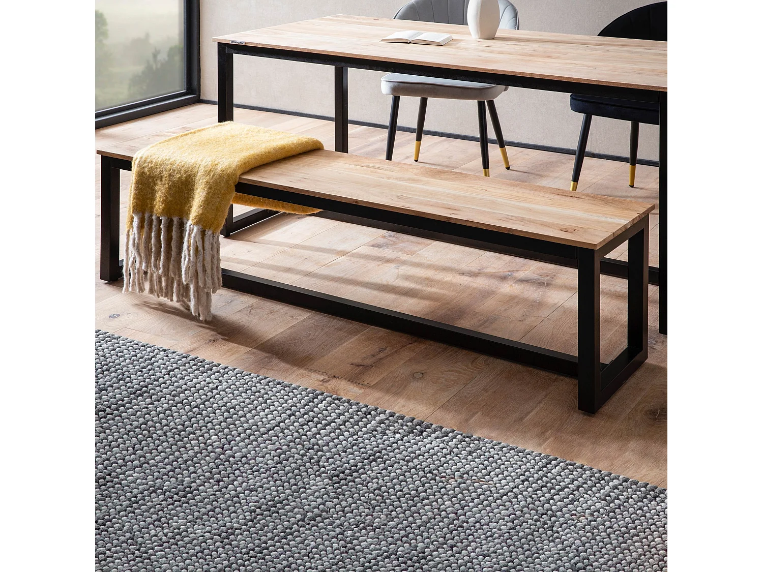 Banc Salle à Manger 120 x 40 x 45 cm Cuisine Bois Massif d’Acacia Métal Style Industriel