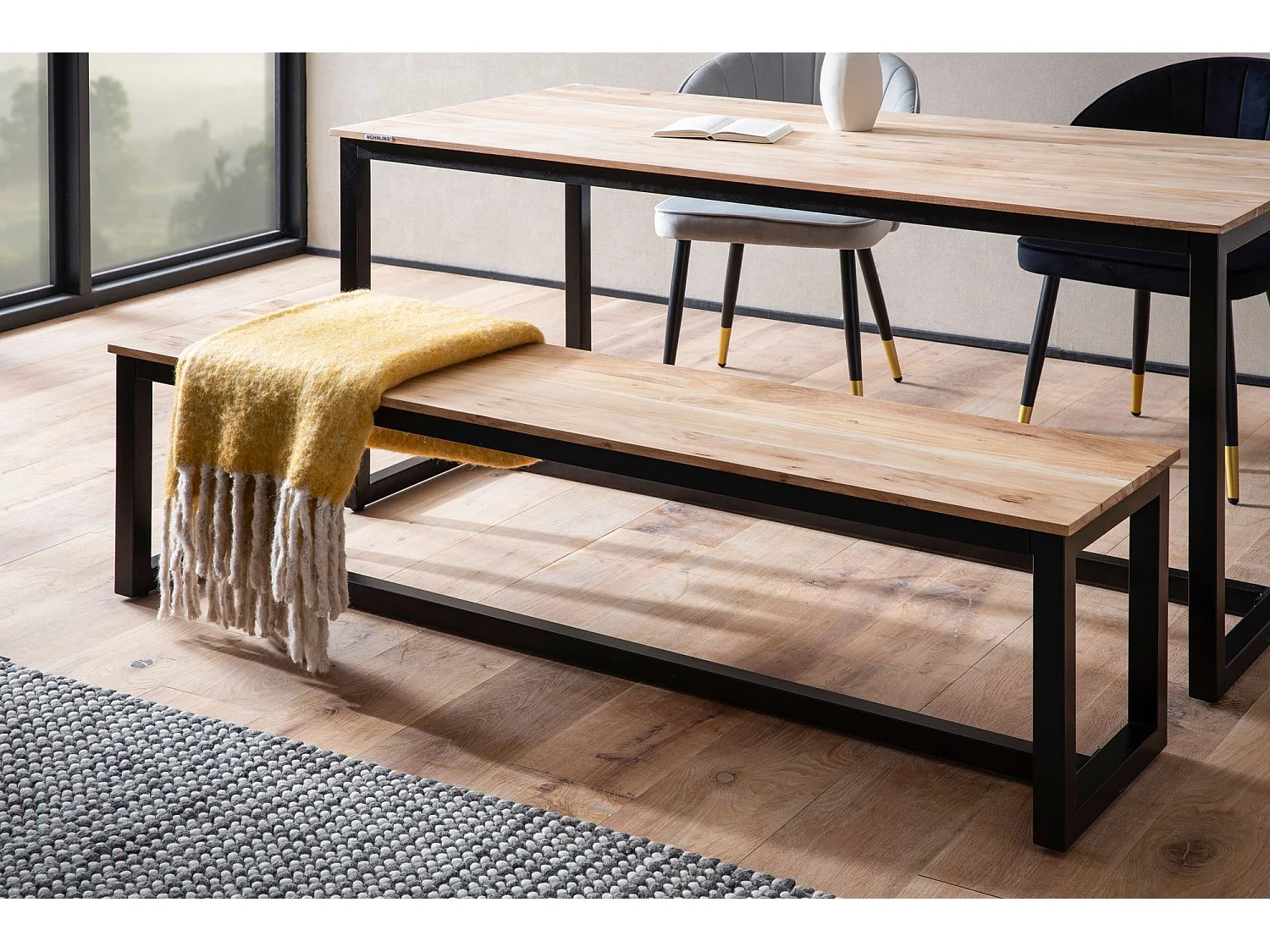 Banc Salle à Manger 120 x 40 x 45 cm Cuisine Bois Massif d’Acacia Métal Style Industriel