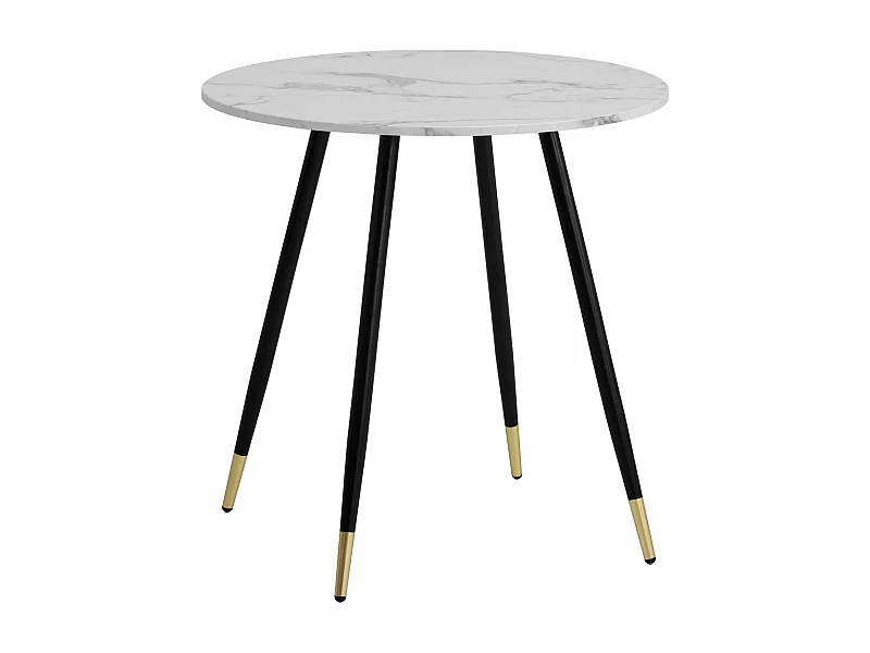 Table Salle à Manger 75 x 75 x 76 cm Petite Blanc Effet Marbre Pieds Métal Moderne