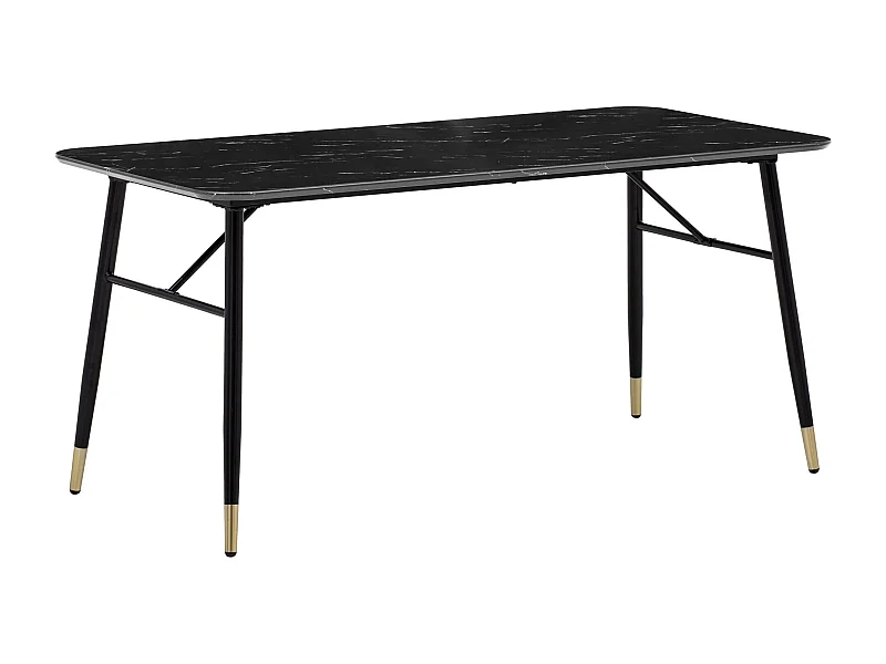 Table de Salle à Manger 180 x 90 x 76 cm Noir Effet Marbre Grande Cuisine Rectangulaire