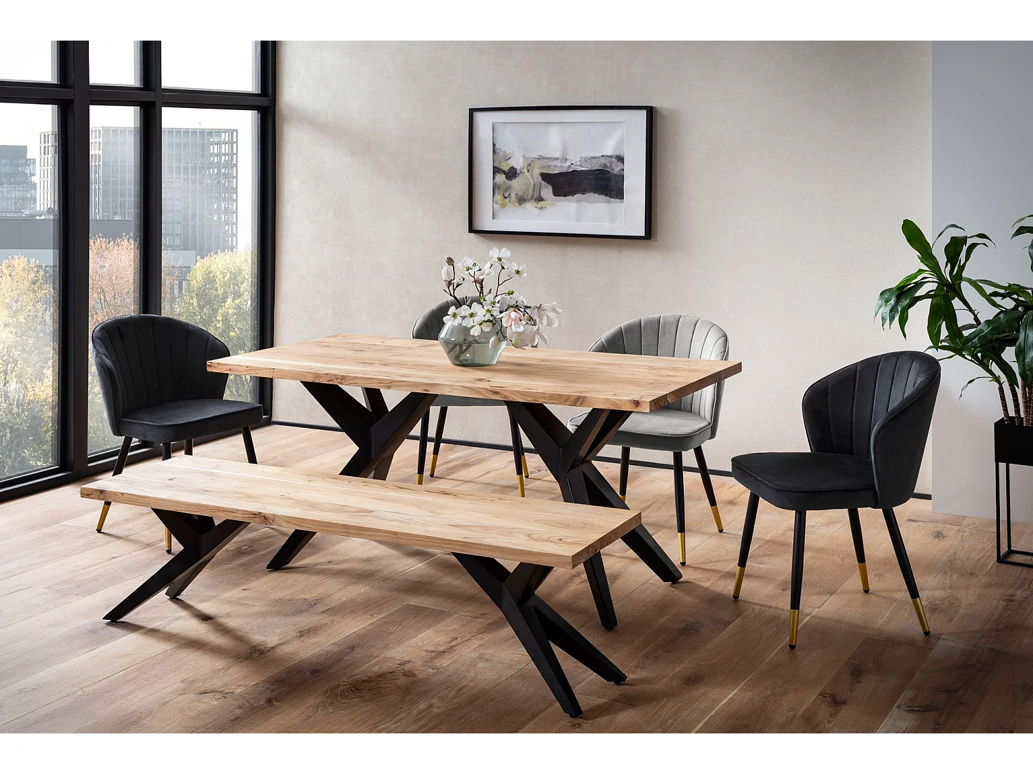 Table de Salle à Manger 160 x 80 x 76 cm Cuisine Bois Massif Métal Grande Industriel