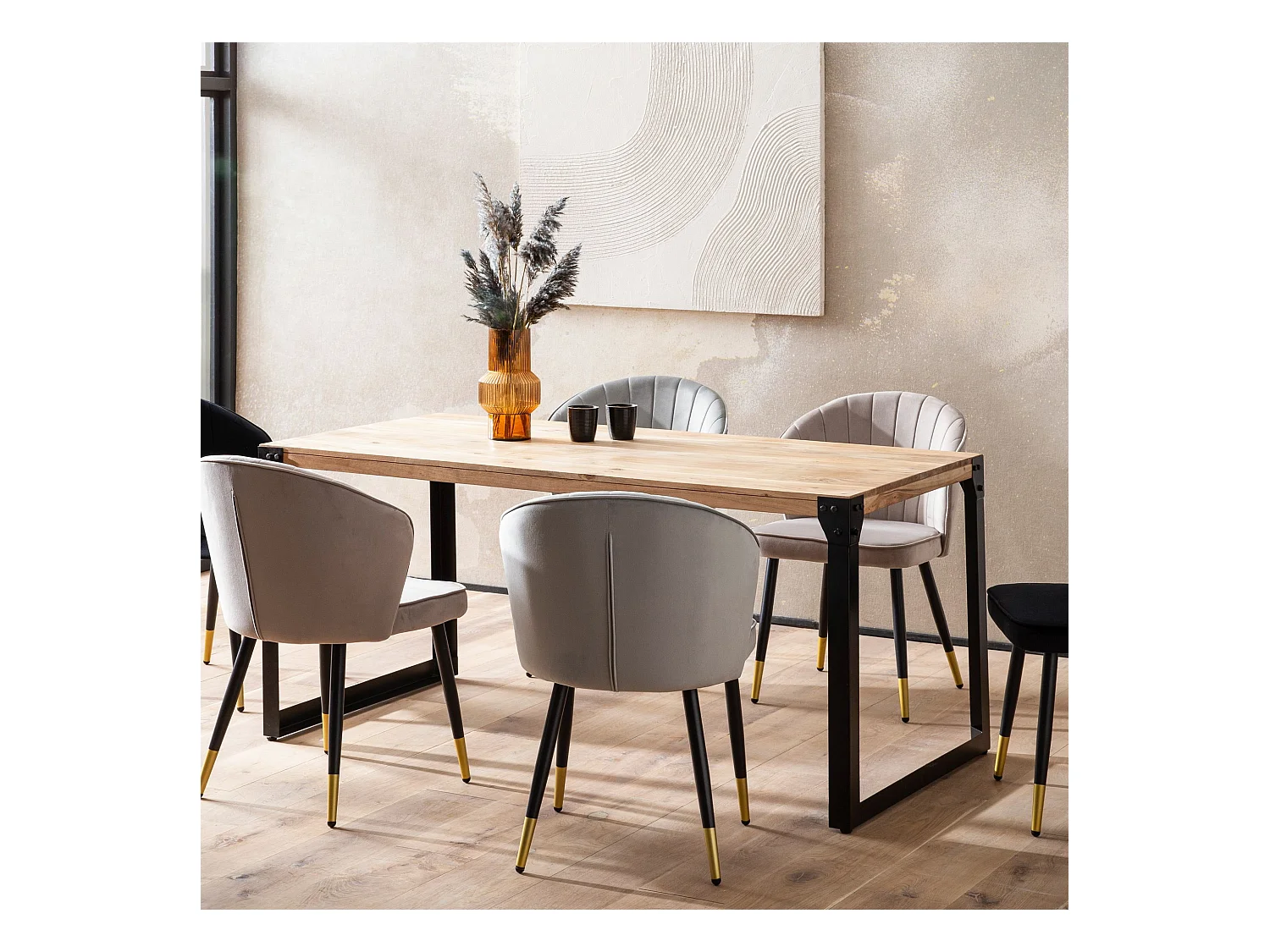 Table de Salle à Manger 180 x 90 x 76 cm Bois Massif Métal Industriel Cuisine Grande