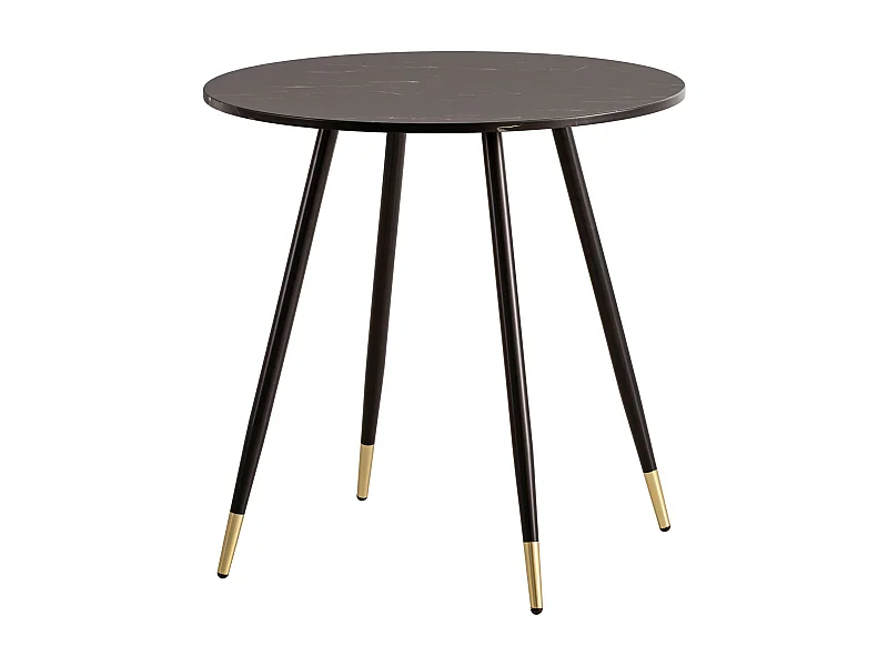 Table Salle à Manger 75 x 75 x 76 cm Petite Noir Effet Marbre Pieds Métal Moderne