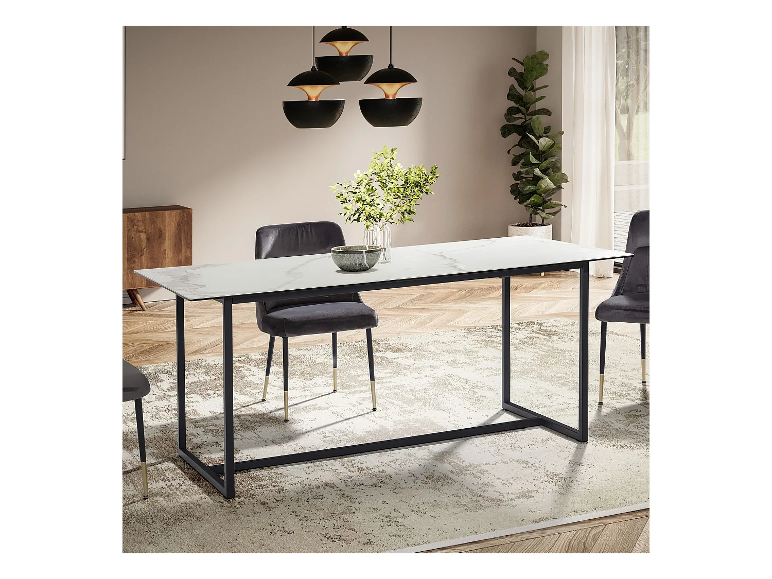 Table de Salle à Manger Cuisine 180 x 90 x 76 cm Céramique Verre Grande Moderne