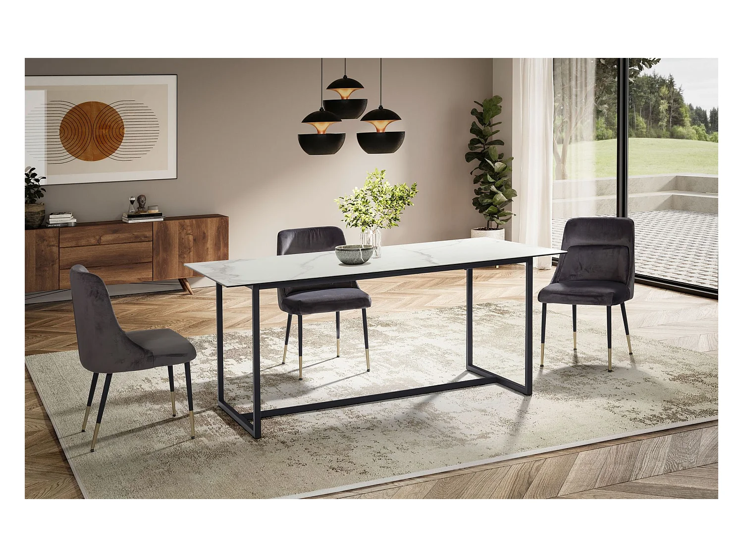 Table de Salle à Manger Cuisine 180 x 90 x 76 cm Céramique Verre Grande Moderne