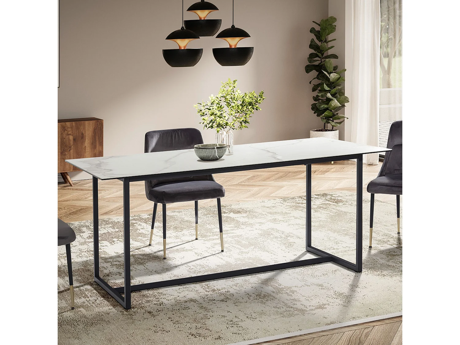 Table de Salle à Manger Cuisine 180 x 90 x 76 cm Céramique Verre Grande Moderne