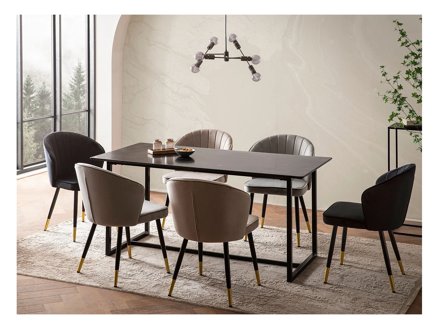 Table de Salle à Manger 180 x 90 x 76 cm Noir Effet Marbre Grande Cuisine Rectangulaire