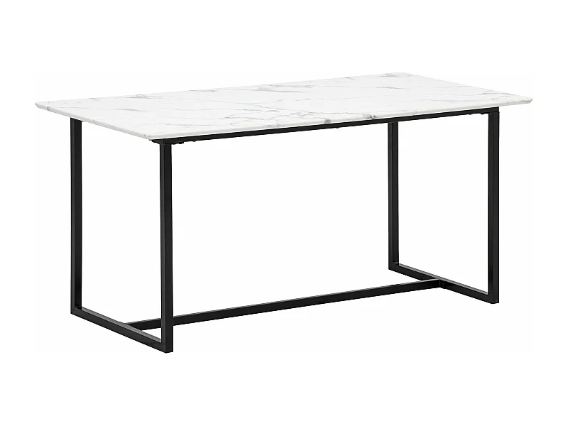 Table de Salle à Manger 160 x 80 x 76 cm Blanc Effet Marbre Grande Cuisine Rectangulaire