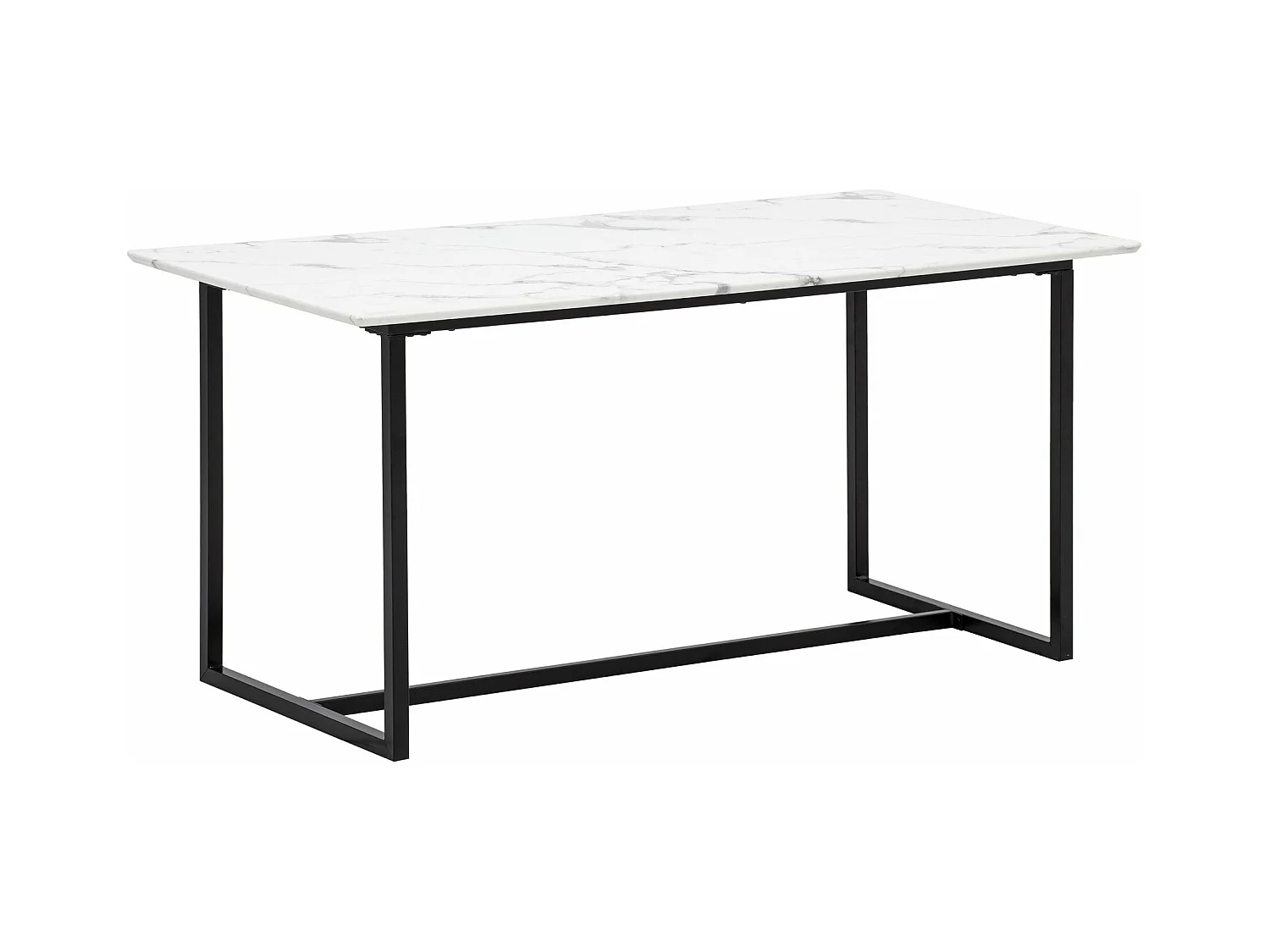 Table de Salle à Manger 160 x 80 x 76 cm Blanc Effet Marbre Grande Cuisine Rectangulaire