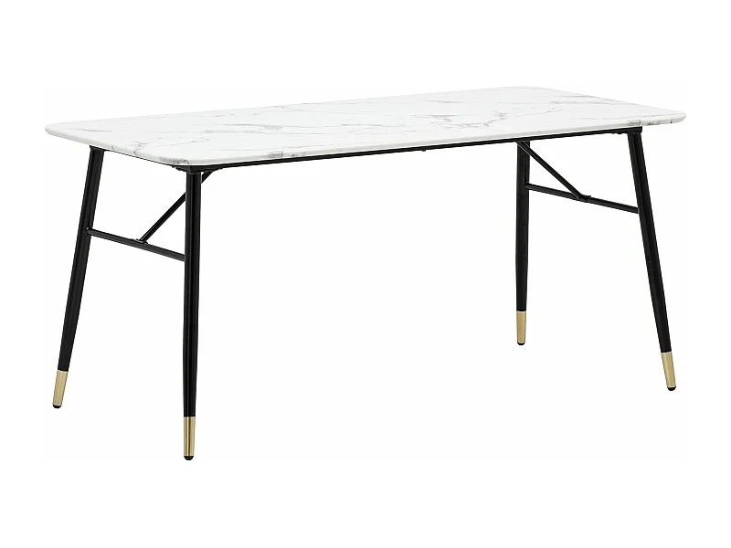 Table de Salle à Manger 180 x 90 x 76 cm Blanc Effet Marbre Grande Cuisine Rectangulaire