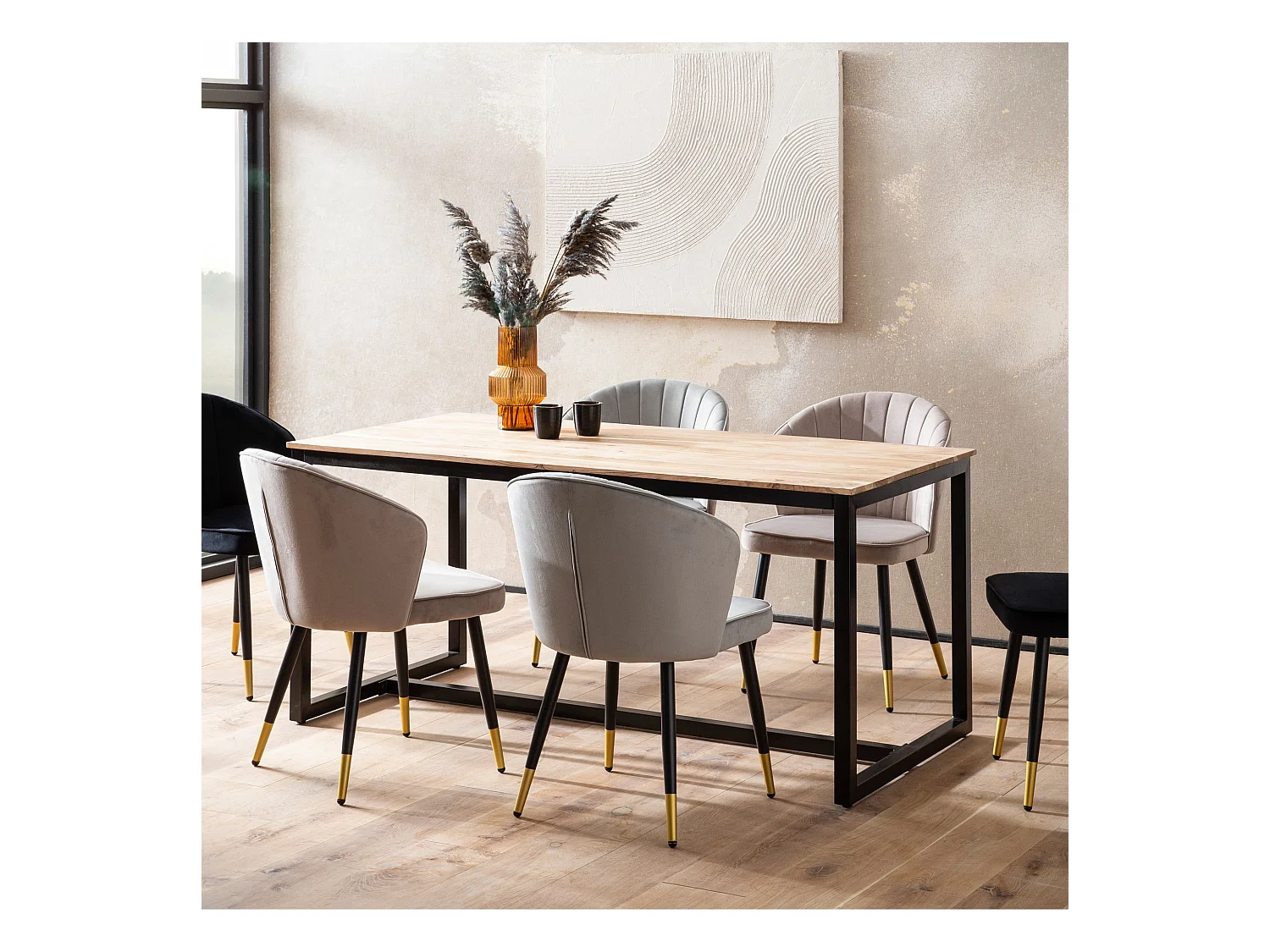 Table de Salle à Manger 140 x 80 x 76 cm Bois Massif Métal Cuisine Grande Rectangulaire