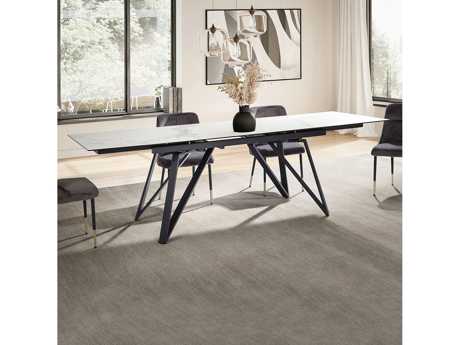 Table de Salle à Manger 180 - 260 x 95 x 76 cm Extensible Céramique Grande Moderne