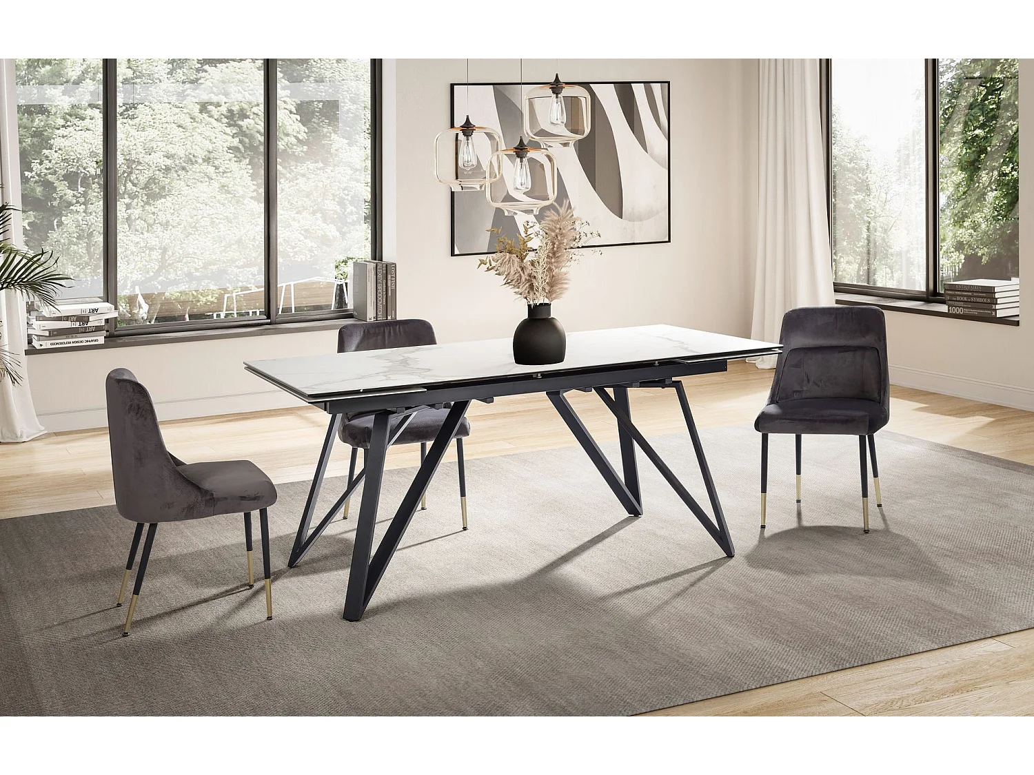 Table de Salle à Manger 180 - 260 x 95 x 76 cm Extensible Céramique Grande Moderne