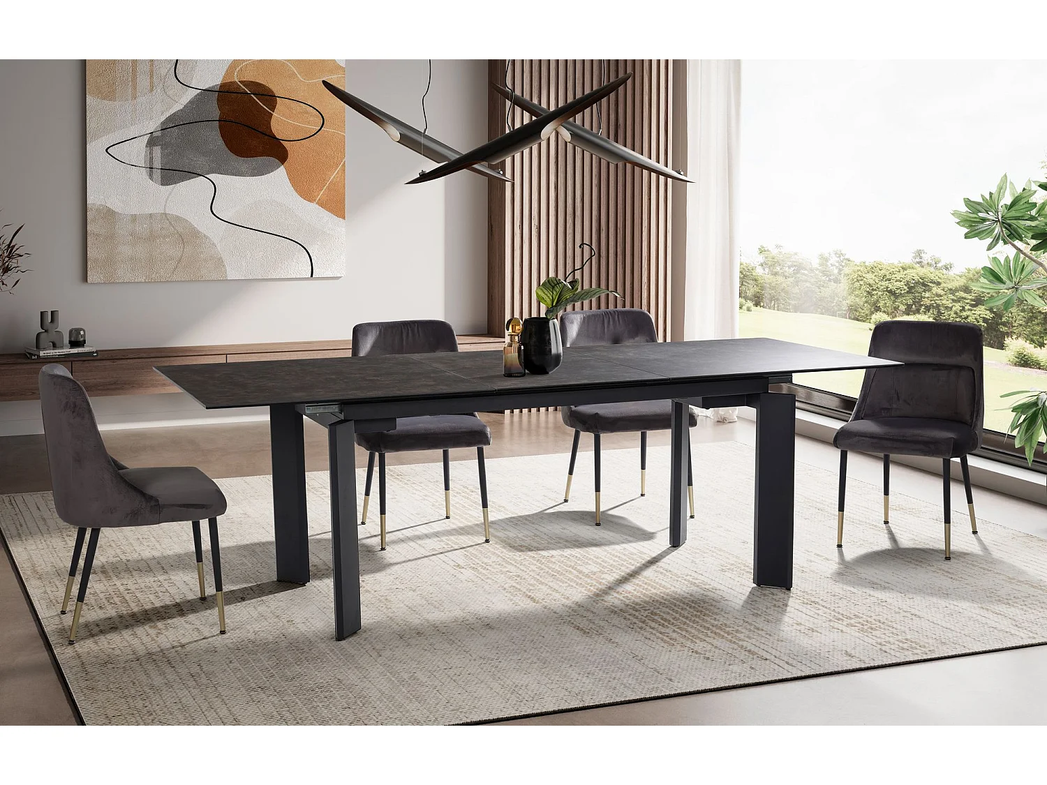 Table de Salle à Manger 180 - 240 x 95 x 77 cm Extensible Céramique Grande Moderne