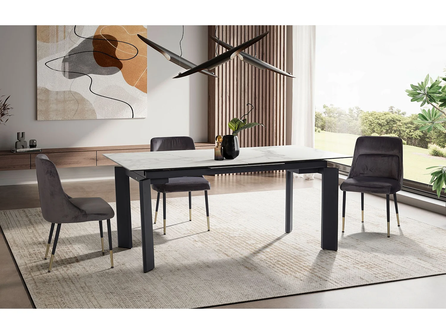 Table de Salle à Manger 180 - 240 x 95 x 77 cm Extensible Céramique Grande Moderne