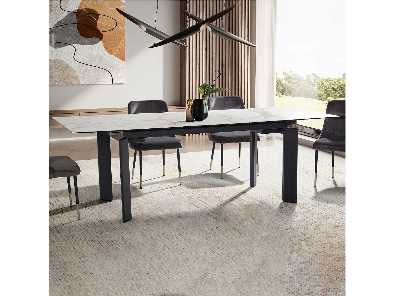 Table de Salle à Manger 180 - 240 x 95 x 77 cm Extensible Céramique Grande Moderne