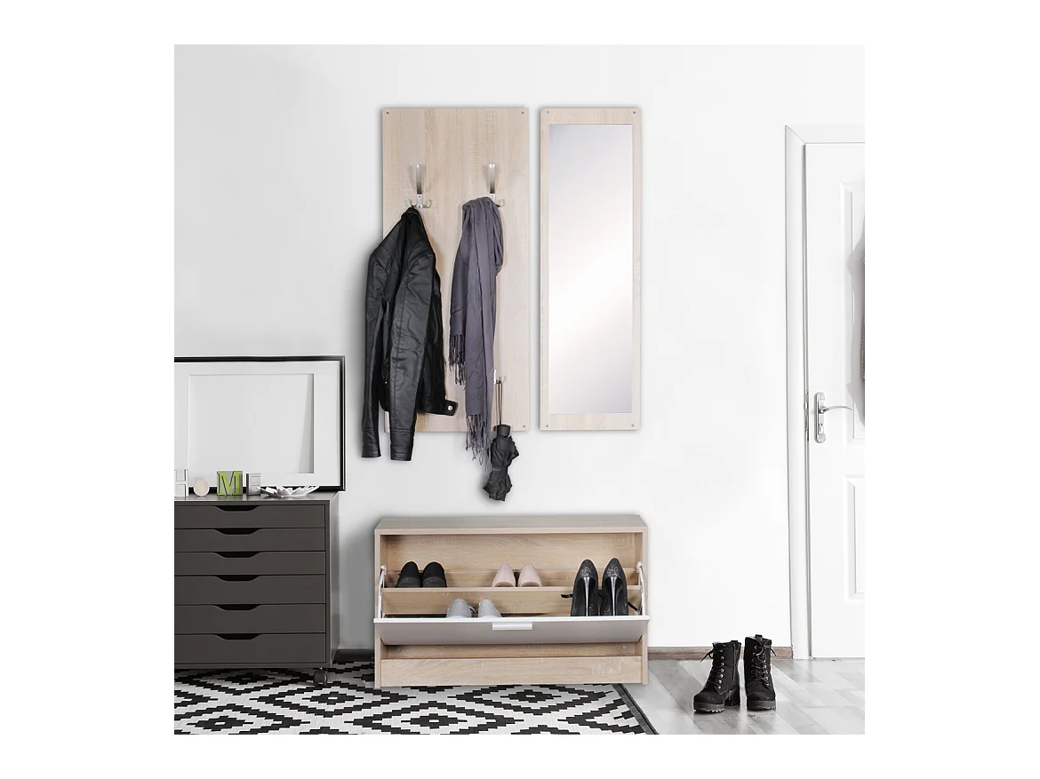 Garderobe Flurgarderobe Paneel Wandgarderobe Spiegel Komplett Set Kompakt Flur