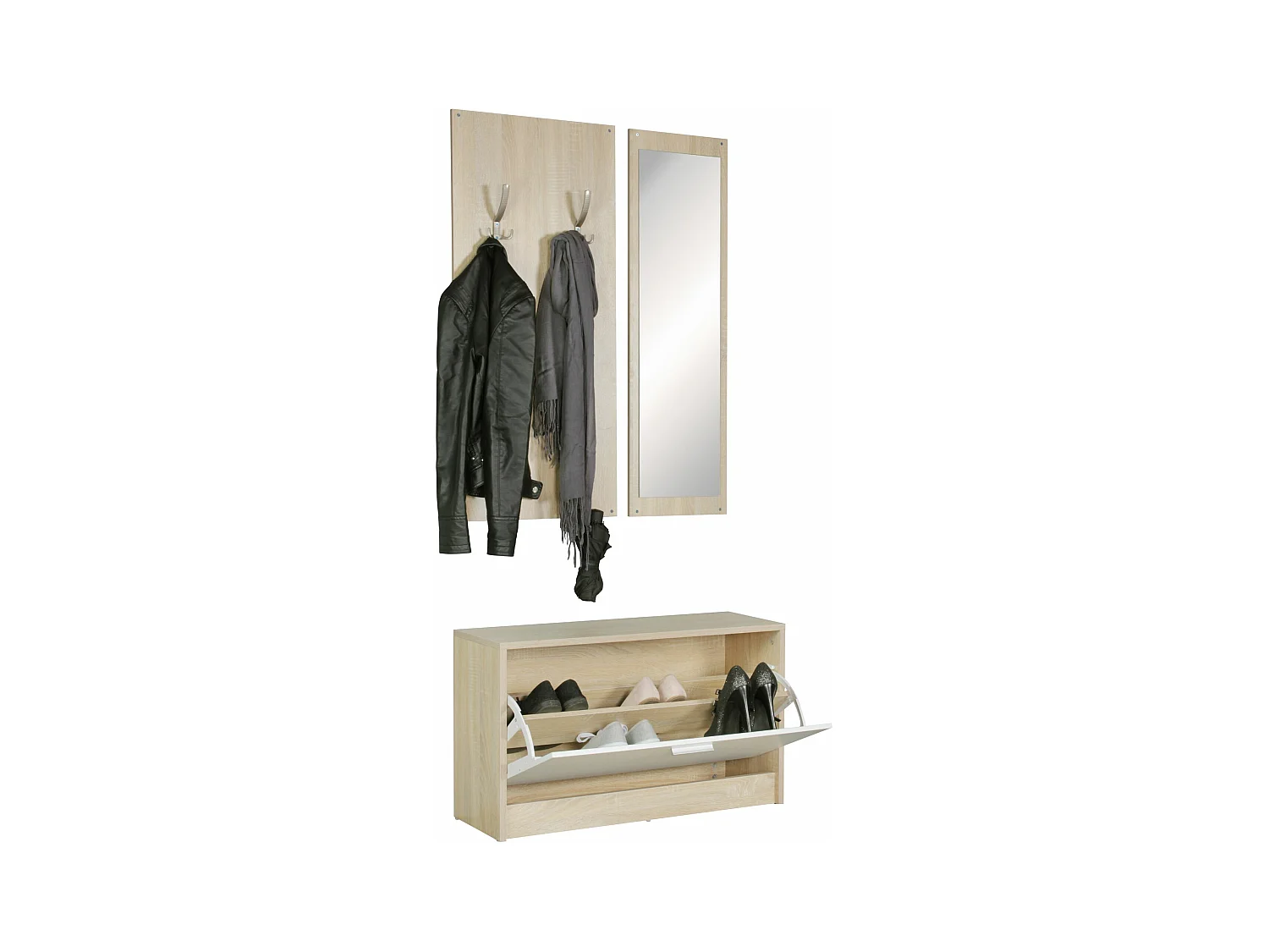 Garderobe Flurgarderobe Paneel Wandgarderobe Spiegel Komplett Set Kompakt Flur