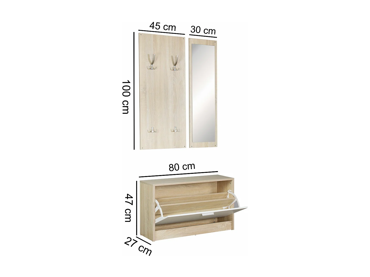 Garderobe Flurgarderobe Paneel Wandgarderobe Spiegel Komplett Set Kompakt Flur