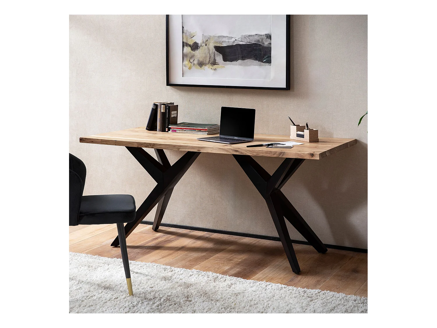Bureau Bois Massif 180 x 90 x 76 cm Acacia Métal Table d’Ordinateur Industriel Petit