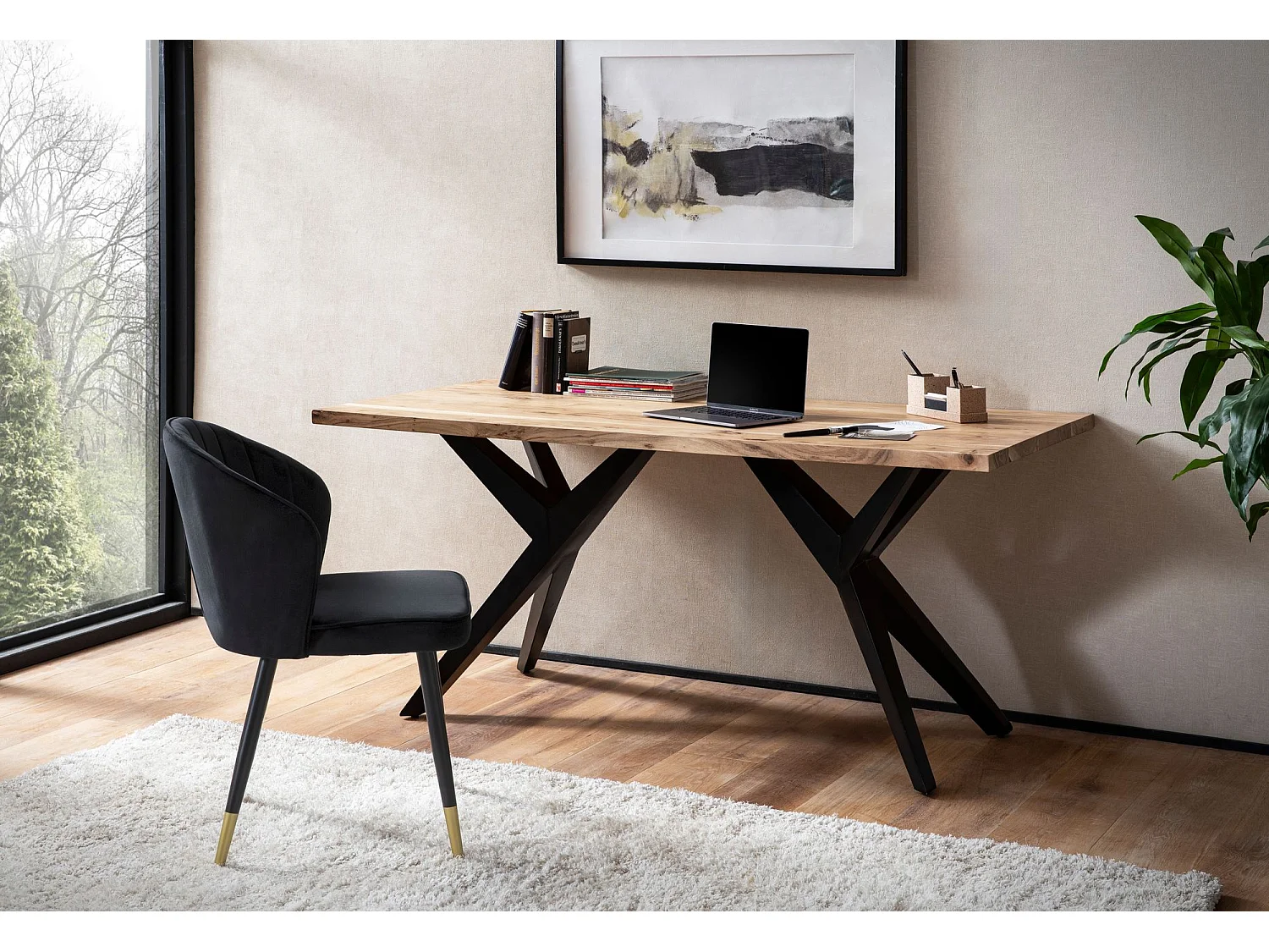 Bureau Bois Massif 180 x 90 x 76 cm Acacia Métal Table d’Ordinateur Industriel Petit