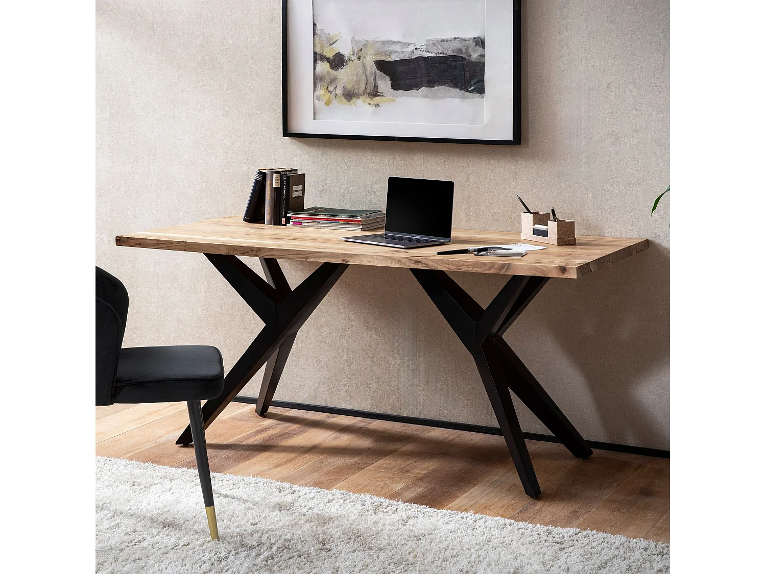 Bureau Bois Massif 200 x 100 x 76 cm Acacia Métal Table d’Ordinateur Industriel Petit